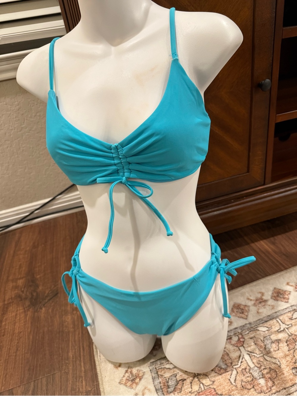 Forever 21 Turquoise Ruched Drawstring Bikini Set - Picture 2 of 5